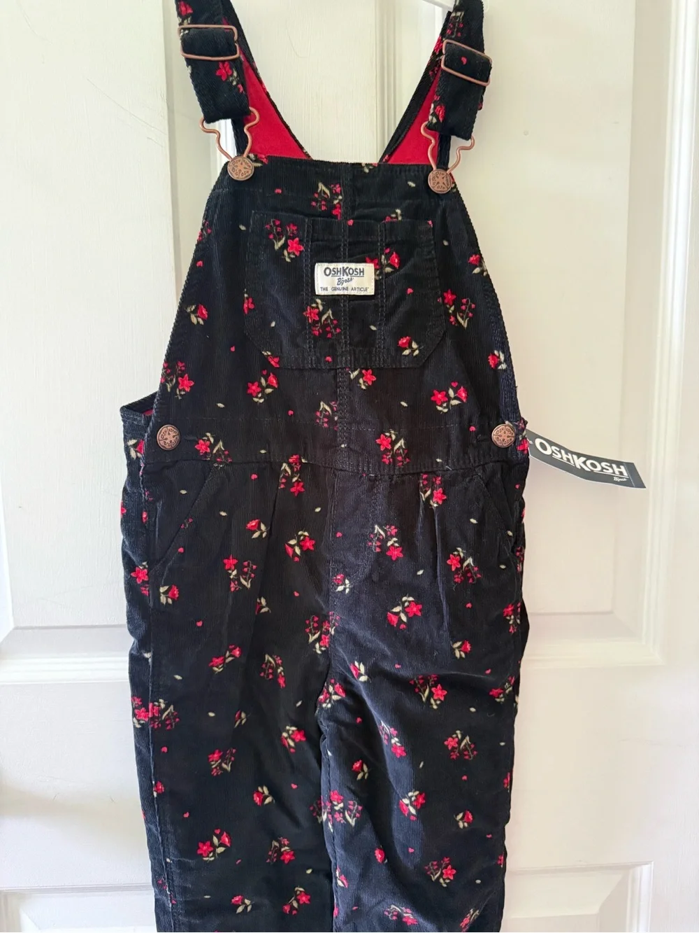 OshKosh B'gosh Black Floral Corduroy Overalls
